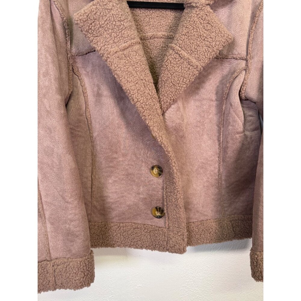 Haute Monde Faux Suede Moto Jacket Sherpa Lining Maeve  Large Biker Urban Boho - Picture 7 of 12
